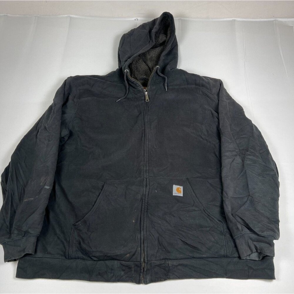 Carhartt Men 3XL Tall Black Full Zip Sherpa Lined Hoodie Jacket Heavy Duty Work